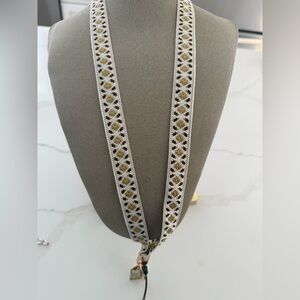 Elegant Gold and Black Patterned Fabric Lanyard keyring